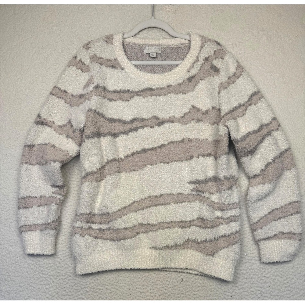 Barefoot Dreams Sweater Womens‎ Large White CozyChic Knit Striped Soft Pullover
